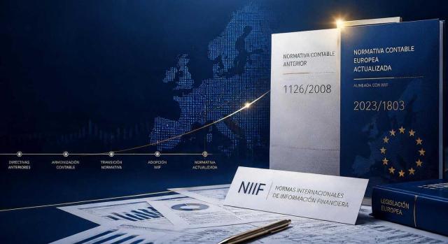Del Reglamento 1126/2008 al 2023/1803: así ha evolucionado la normativa europea sobre NIIF hasta julio de 2025 Del Reglamento 1126/2008 al 2023/1803: así ha evolucionado la normativa europea sobre NIIF hasta julio de 2025. Imagen de un libro de NIIF de 2023/1803