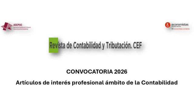 Abierta la Convocatoria 2026 de Artículos de Interés Profesional en Contabilidad. Imagen de la cabecera de la Revista de Contabilidad y Tributación del CEF